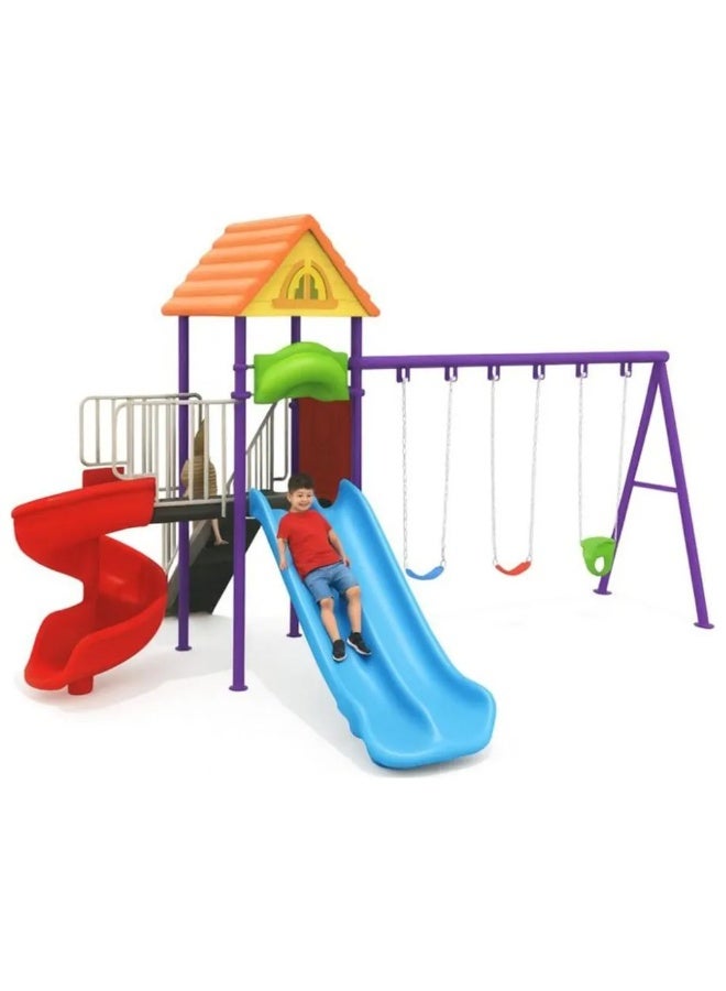 MYTS Deluxe Playset with 2 Slides & 3 Swings | Outdoor Kids Playground Playset | Heavy-Duty Weather-Resistant Activity Center | 535 × 430 × 350 cm - Image 2